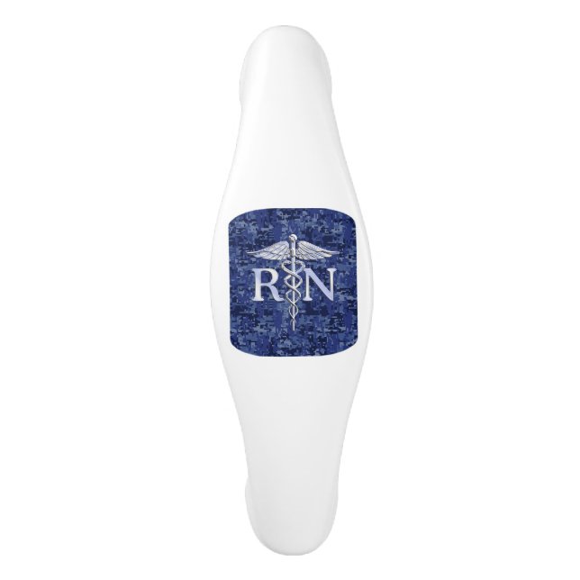 Registered Nurse RN Silber Caduceus Navy Blue Camo Ceramic Cabinet Pull (Front)