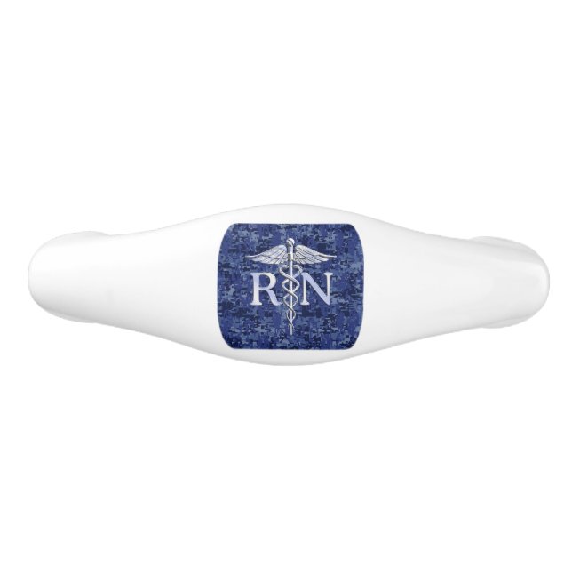 Registered Nurse RN Silber Caduceus Navy Blue Camo Ceramic Drawer Pull (Front)