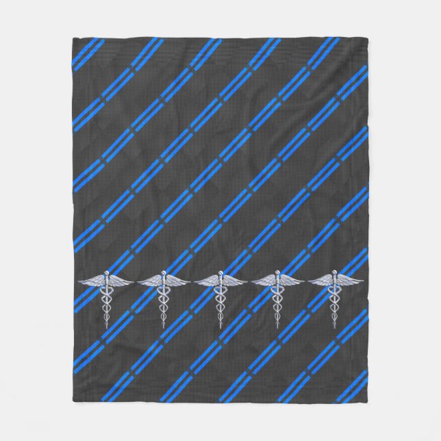 Registered Nurse RN Silver Caduceus Fleece Blanket (Front)
