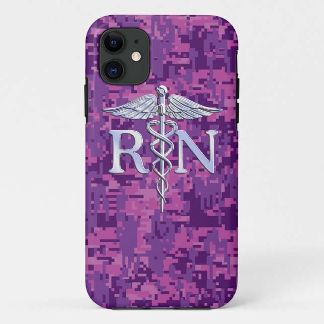 Registered Nurse RN Silver Caduceus Fuchsia Camo Case-Mate iPhone Case (Back)