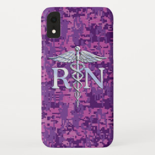 Registered Nurse RN Silver Caduceus Fuchsia Camo iPhone XR Case