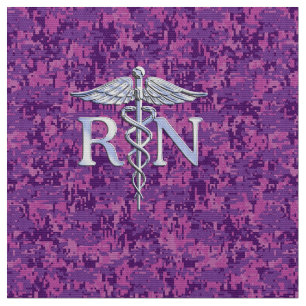 Registered Nurse RN Silver Caduceus Fuchsia Camo Fabric