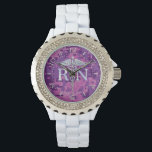 Registered Nurse RN Silver Caduceus Fuchsia Watch<br><div class="desc">The Symbolic Chrome Style Caduceus Medical Symbol design presented here on a fuchsia pink digital camouflage background. The caduceus snakes is designed to look like it is made of chrome. Good for a graduation occasion, a statement for your profession, or for a gift with that medical look your are looking...</div>