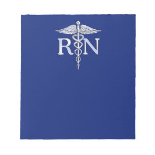 Registered Nurse RN Silver Caduceus Navy Blue deco Notepad