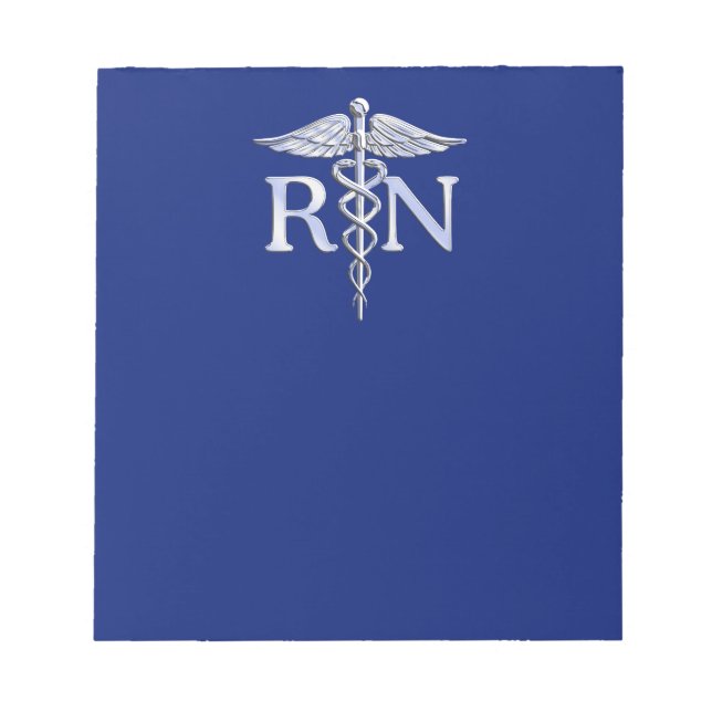 Registered Nurse RN Silver Caduceus Navy Blue deco Notepad (Front)