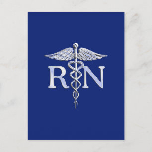 Registered Nurse RN Silver Caduceus Navy Blue deco Postcard