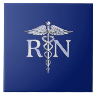 Registered Nurse RN Silver Caduceus Navy Blue deco Tile