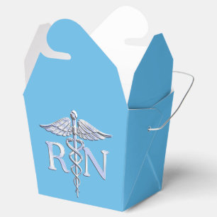 Registered Nurse RN Silver Caduceus on Baby Blue Favor Box