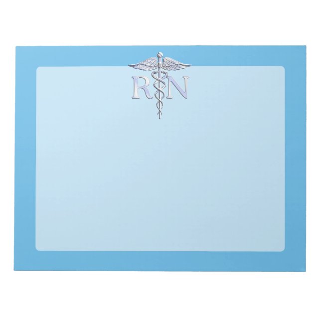 Registered Nurse RN Silver Caduceus on Baby Blue Notepad (Front)