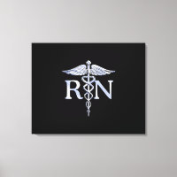 Registered Nurse RN Silver Caduceus on Black