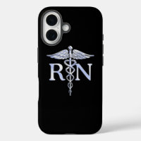 Registered Nurse RN Silver Caduceus on Black