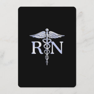 Registered Nurse RN Silver Caduceus on Black Enclosure Card