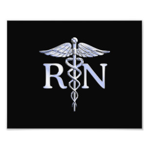 Registered Nurse RN Silver Caduceus on Black Photo Print