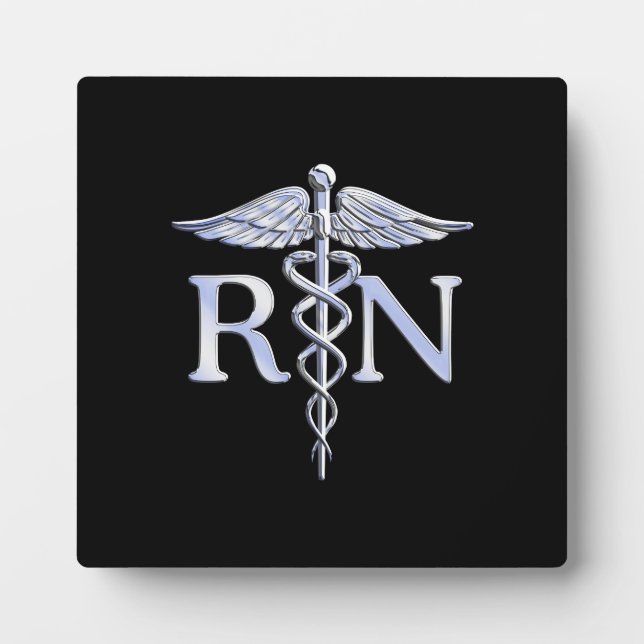 Registered Nurse RN Silver Caduceus on Black Plaque (Front)