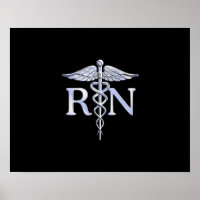 Registered Nurse RN Silver Caduceus on Black