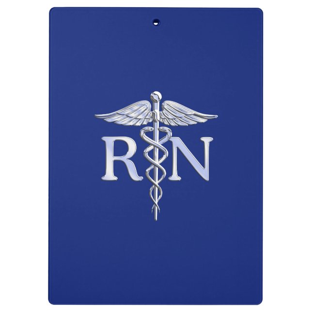 Registered Nurse RN Silver Caduceus on Navy Blue Clipboard (Back)