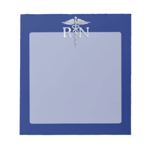 Registered Nurse RN Silver Caduceus on Navy Blue Notepad