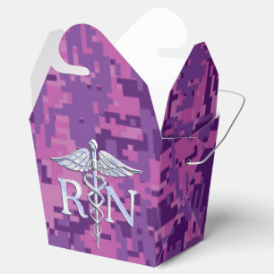 Registered Nurse RN Silver Caduceus on Pink Camo Favor Box