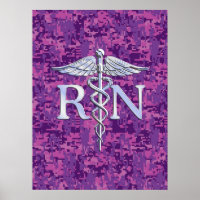 Registered Nurse RN Silver Caduceus on Pink Camo