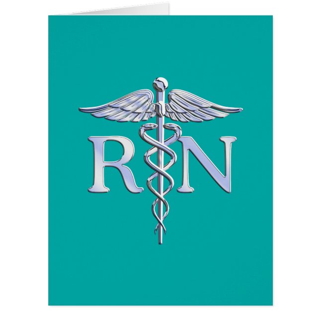Registered Nurse RN Silver Caduceus on Turquoise (Front)