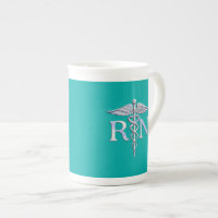 Registered Nurse RN Silver Caduceus on Turquoise