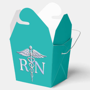 Registered Nurse RN Silver Caduceus on Turquoise Favor Box