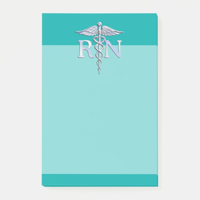 Registered Nurse RN Silver Caduceus on Turquoise Post-it Notes (Front)