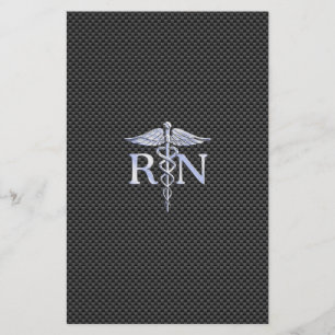 Registered Nurse RN Silver Caduceus Snakes Stationery