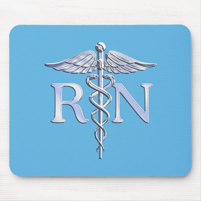 Registered Nurse RN Silver Like Caduceus Baby Blue Mouse Pad (Front)
