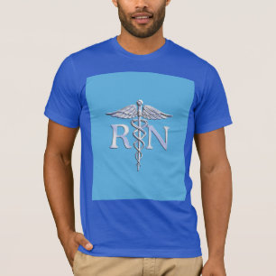 Registered Nurse RN Silver Like Caduceus Baby Blue T-Shirt