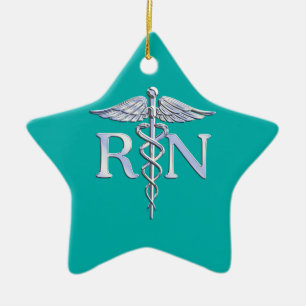 Registered Nurse RN Stylish Caduceus on Turquoise Ceramic Ornament
