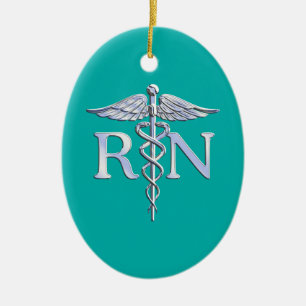 Registered Nurse RN Stylish Caduceus on Turquoise Ceramic Ornament