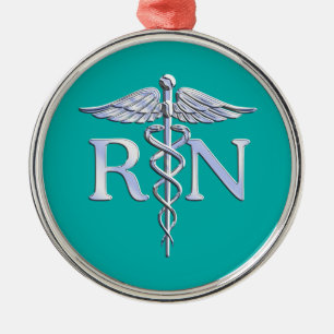 Registered Nurse RN Stylish Caduceus on Turquoise Metal Ornament