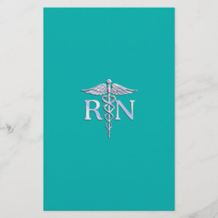 Registered Nurse RN Stylish Caduceus on Turquoise Stationery