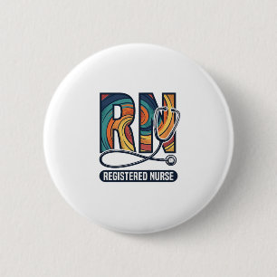 Registered Nurse RN Vintage Rainbow Vector Design_ 2 Inch Round Button