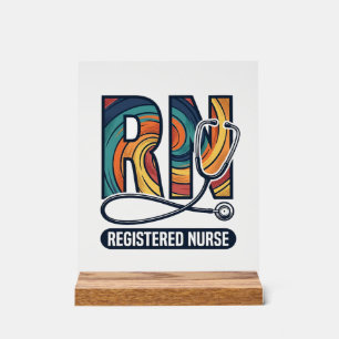 Registered Nurse RN Vintage Rainbow Vector Design_ Acrylic Sign