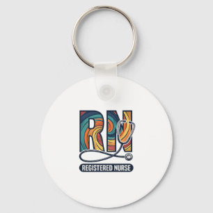 Registered Nurse RN Vintage Rainbow Vector Design_ Keychain