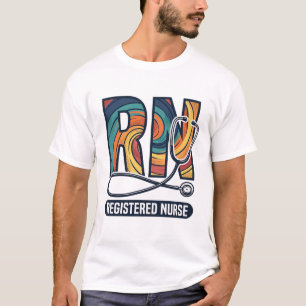 Registered Nurse RN Vintage Rainbow Vector Design_ T-Shirt