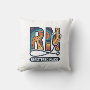 Registered Nurse RN Vintage Rainbow Vector Design_ Throw Pillow