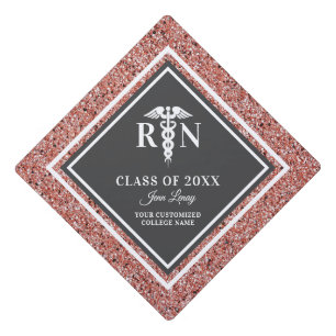 Registered Nurse Rose Gold Glitter Customized Name Graduation Cap Topper