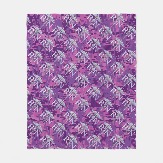 Registered Nurse Silver Caduceus Pink Camouflage Fleece Blanket (Front)