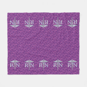 Registered Nurse Silver Caduceus Pink Camouflage Fleece Blanket