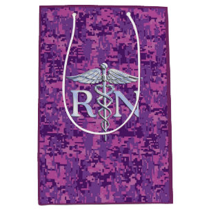 Registered Nurse Silver Caduceus Pink Camouflage Medium Gift Bag