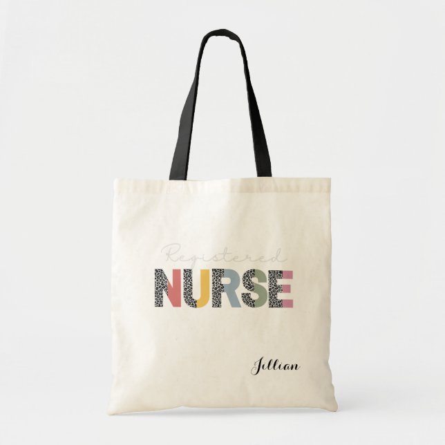 Registered Nurse Split Leopard Print Personalized Tote Bag (Front)