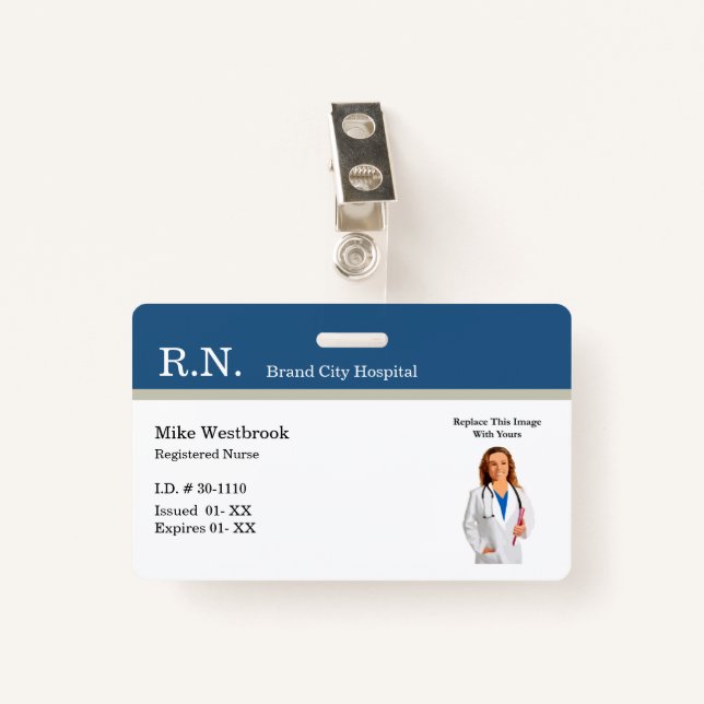 Registered Nurse Staff Photo ID Badge Templates (Front with Clip)