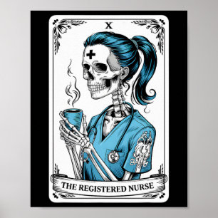 Registered Nurse Tarot Card Skeleton Nurse Hallowe Poster