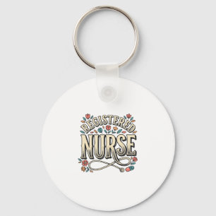 Registered Nurse Vintage Floral Typography Shirt D Keychain
