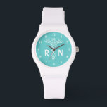 Registered nurse watch | caduceus with RN monogram<br><div class="desc">Registered nurse watch | caduceus with RN monogram. Personalizable with name initials. Custom background colour. ie turquoise.</div>