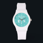 Registered nurse watch | caduceus with RN monogram<br><div class="desc">Registered nurse watch | caduceus with RN monogram. Personalizable with name initials. Custom background colour. ie turquoise.</div>