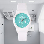Registered nurse watch | caduceus with RN monogram<br><div class="desc">Registered nurse watch | caduceus with RN monogram. Personalizable with name initials. Custom background colour. ie turquoise.</div>